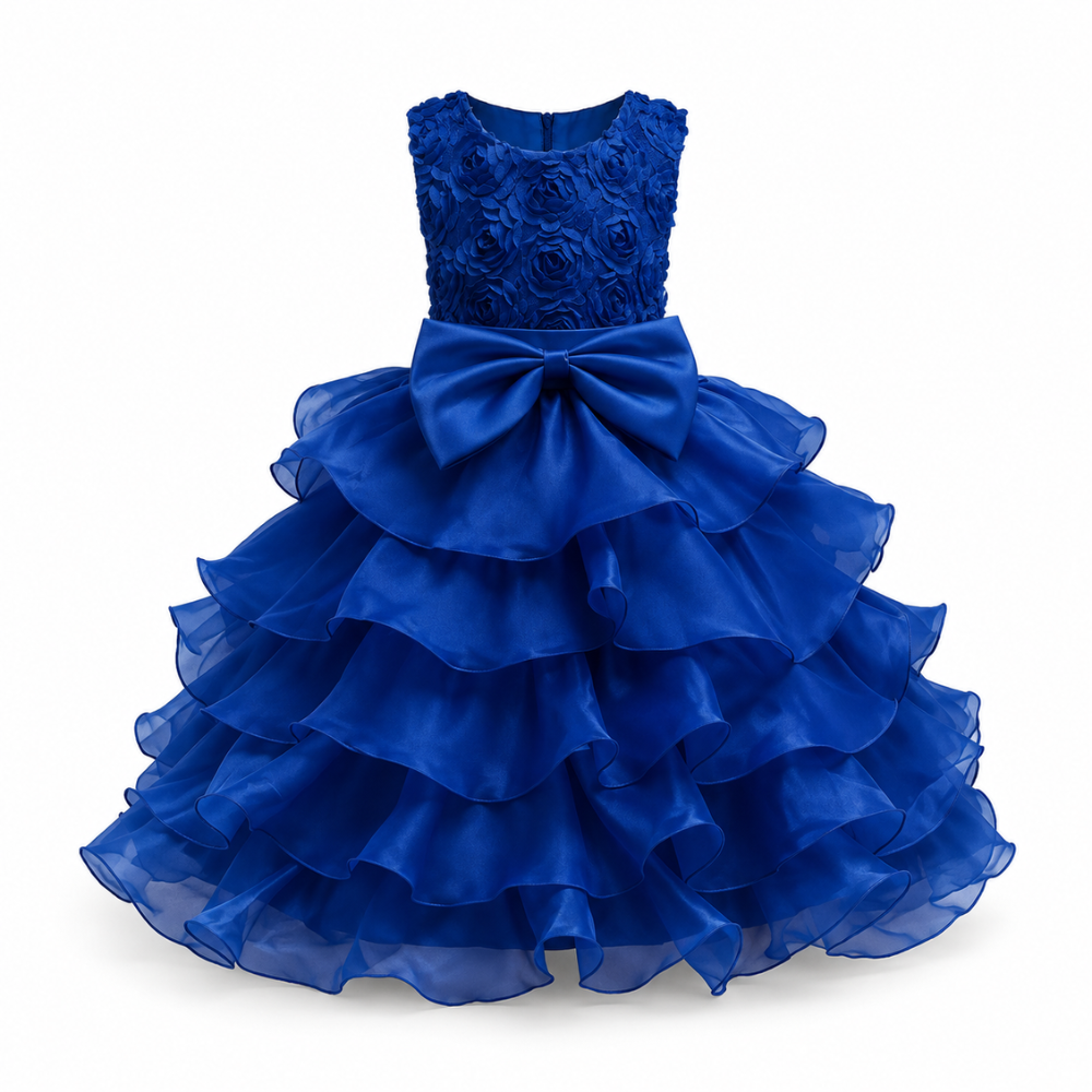 Robe de Cérémonie Fille à Volants en Organza et Grand Nœud – 3 à 10 ans