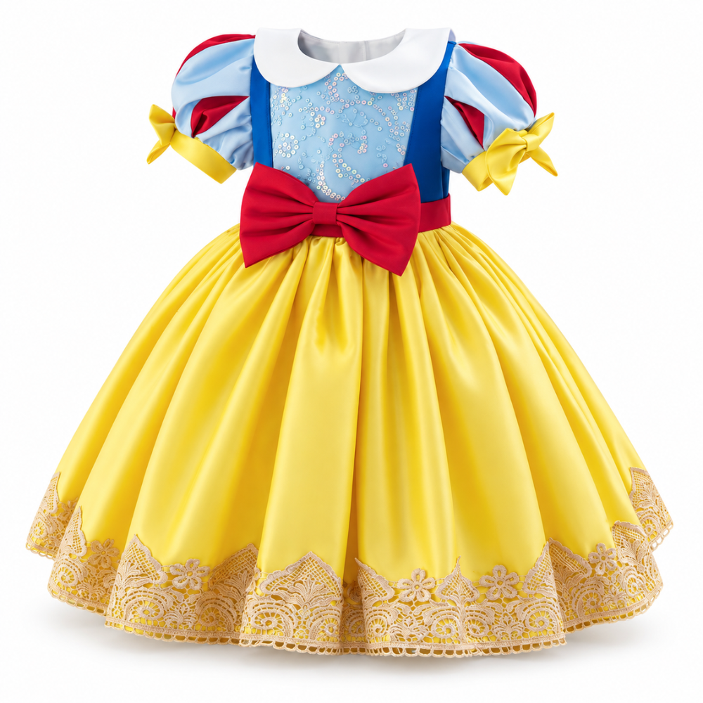 Robe de Princesse Bébé Jaune et Bleue à Grand Nœud avec Bandeau – 6 mois à 3 ans