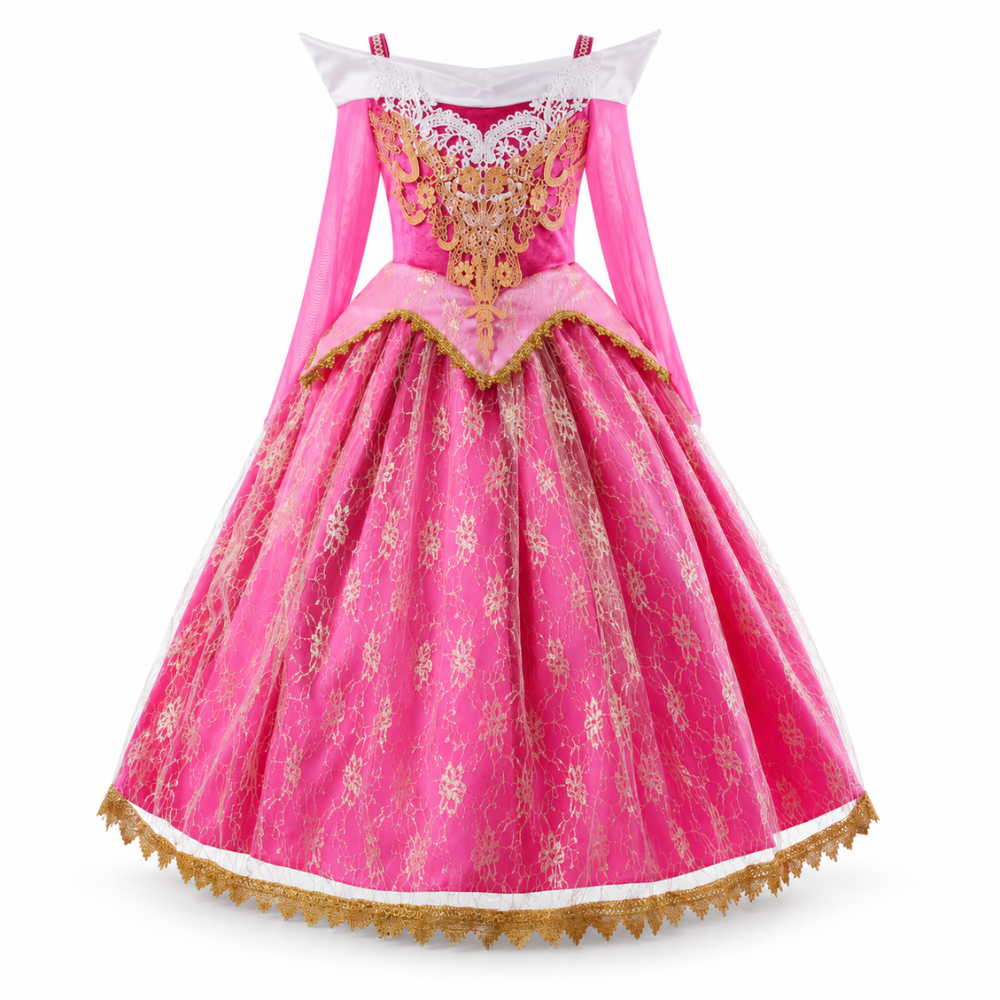 Robe de Princesse Fille Rose et Dorée – 3 à 12 ans