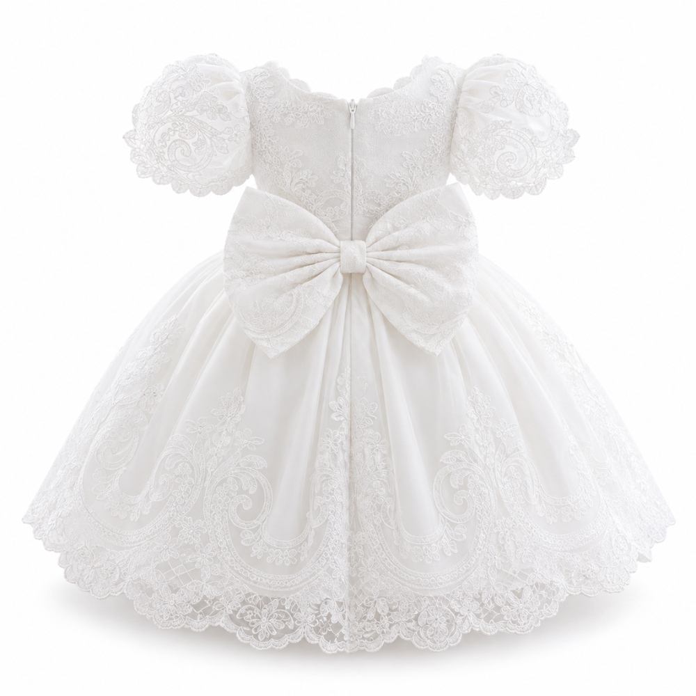 Robe de Princesse Bébé en Dentelle Brodée à Manches Bouffantes – 6 mois à 3 ans