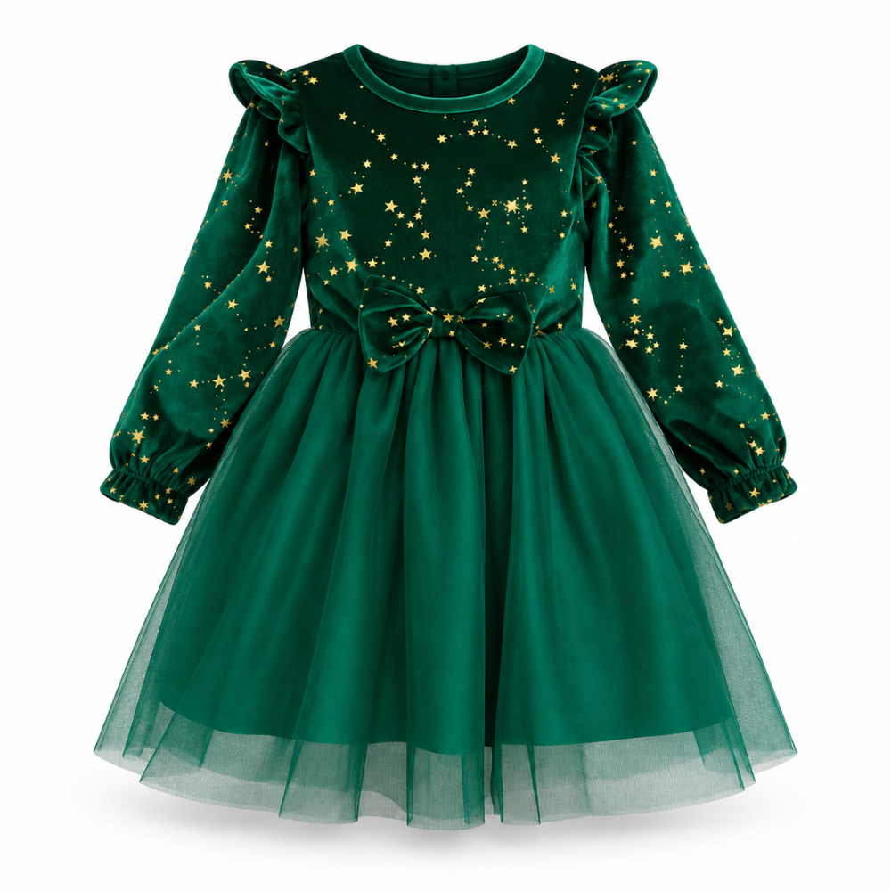 Robe de Cérémonie Fille de Noël en Velours  – 1 à 8 ans