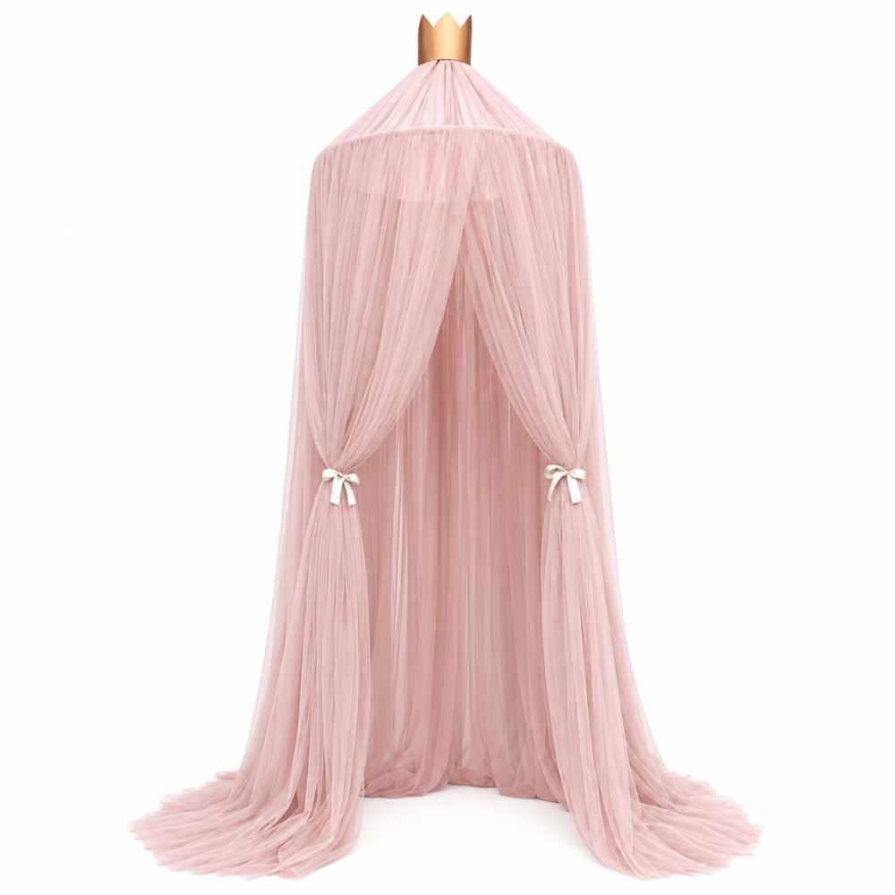 Ciel de Lit Enfant Fille en Tulle avec Couronne Dorée