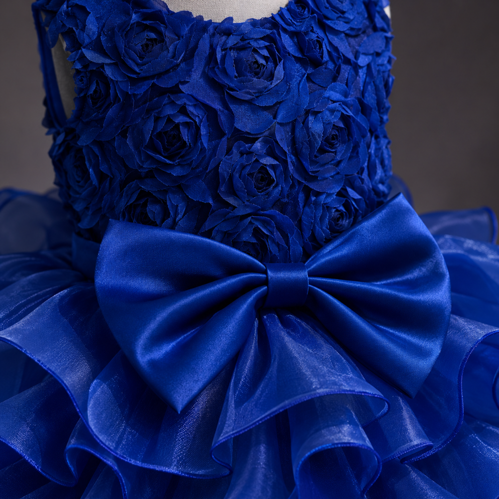 Robe de Cérémonie Fille à Volants en Organza et Grand Nœud – 3 à 10 ans