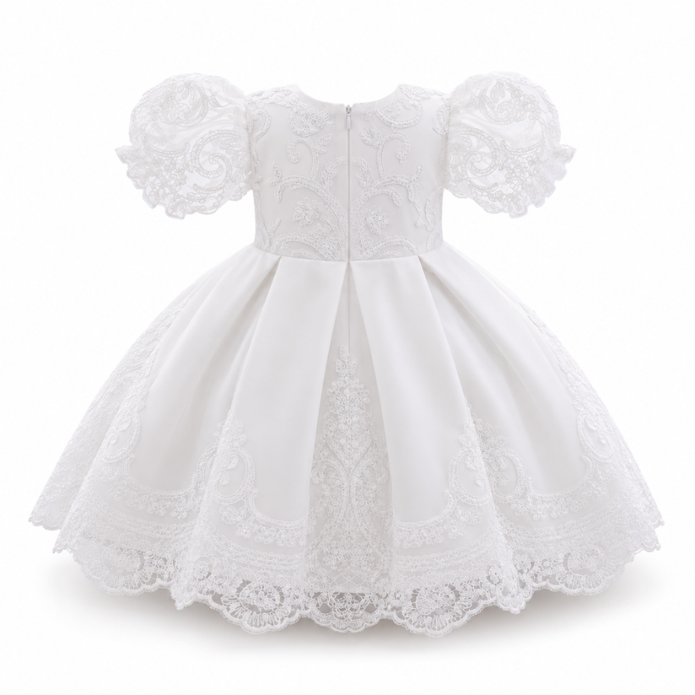 Robe de Princesse Bébé en Dentelle Brodée à Manches Bouffantes – 6 mois à 3 ans