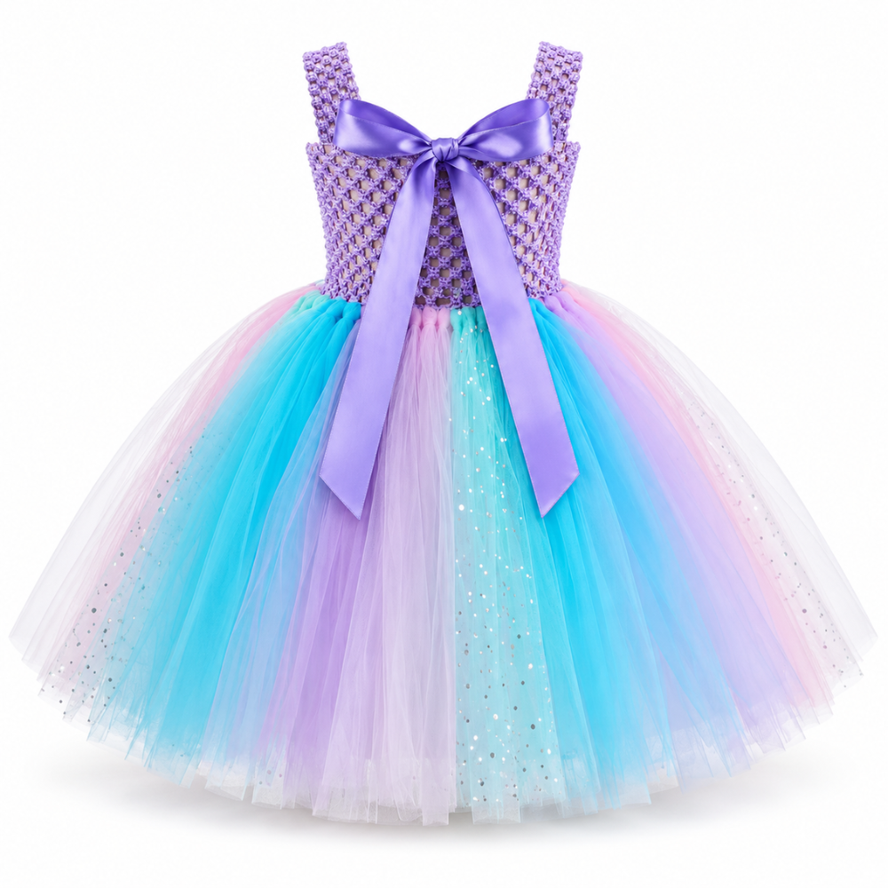 Robe de Princesse Fille Sirène en Tulle avec Étoiles de Mer – 2 à 12 ans