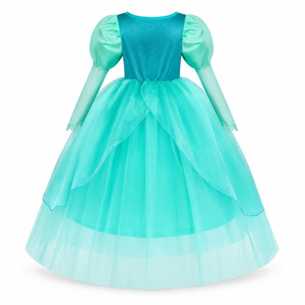 Robe de Princesse Fille Vert Corsage Brodé Coquillage – 2 à 10 ans