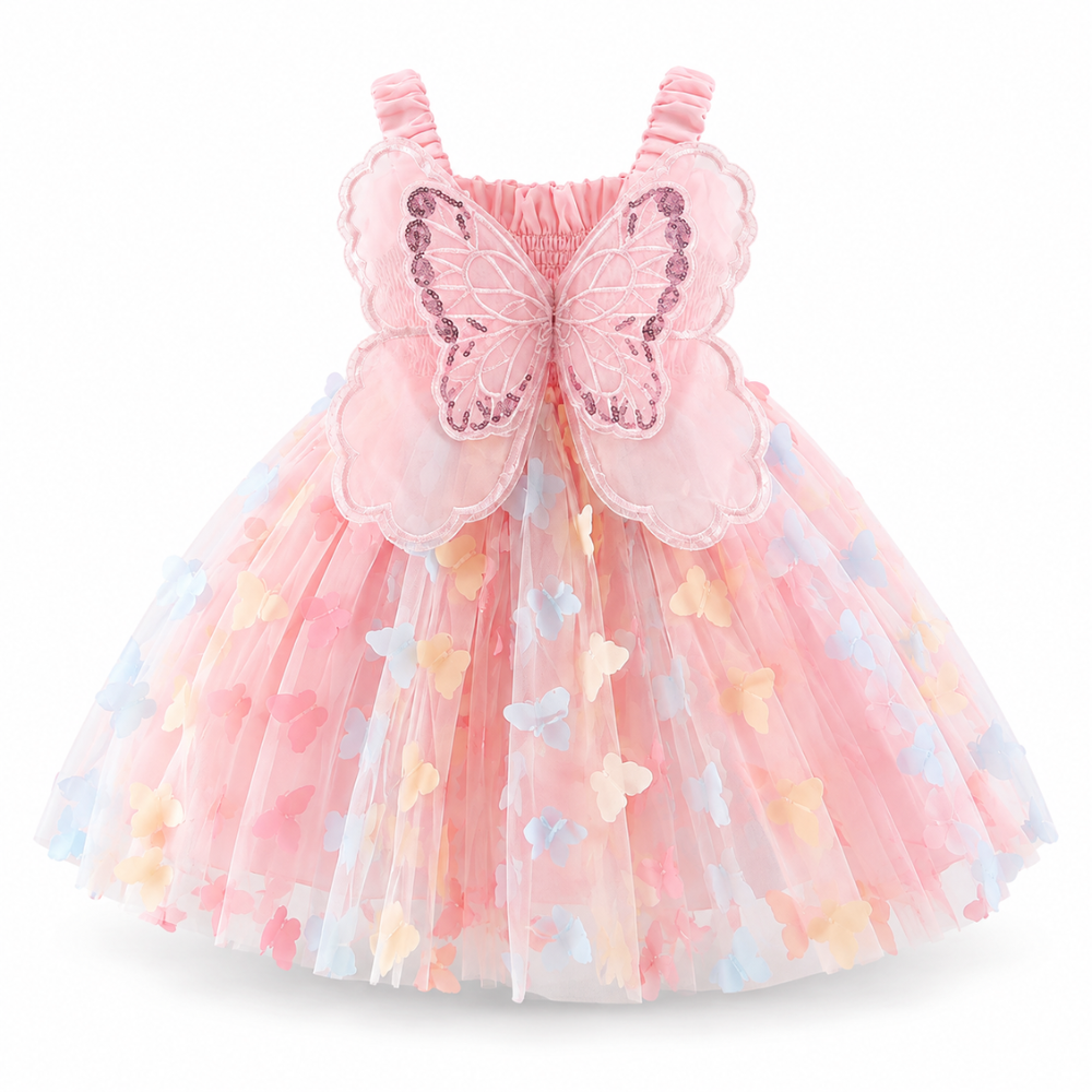 Robe de Princesse Bébé Rose à Ailes de Papillon en Tulle – 9 mois à 3 ans