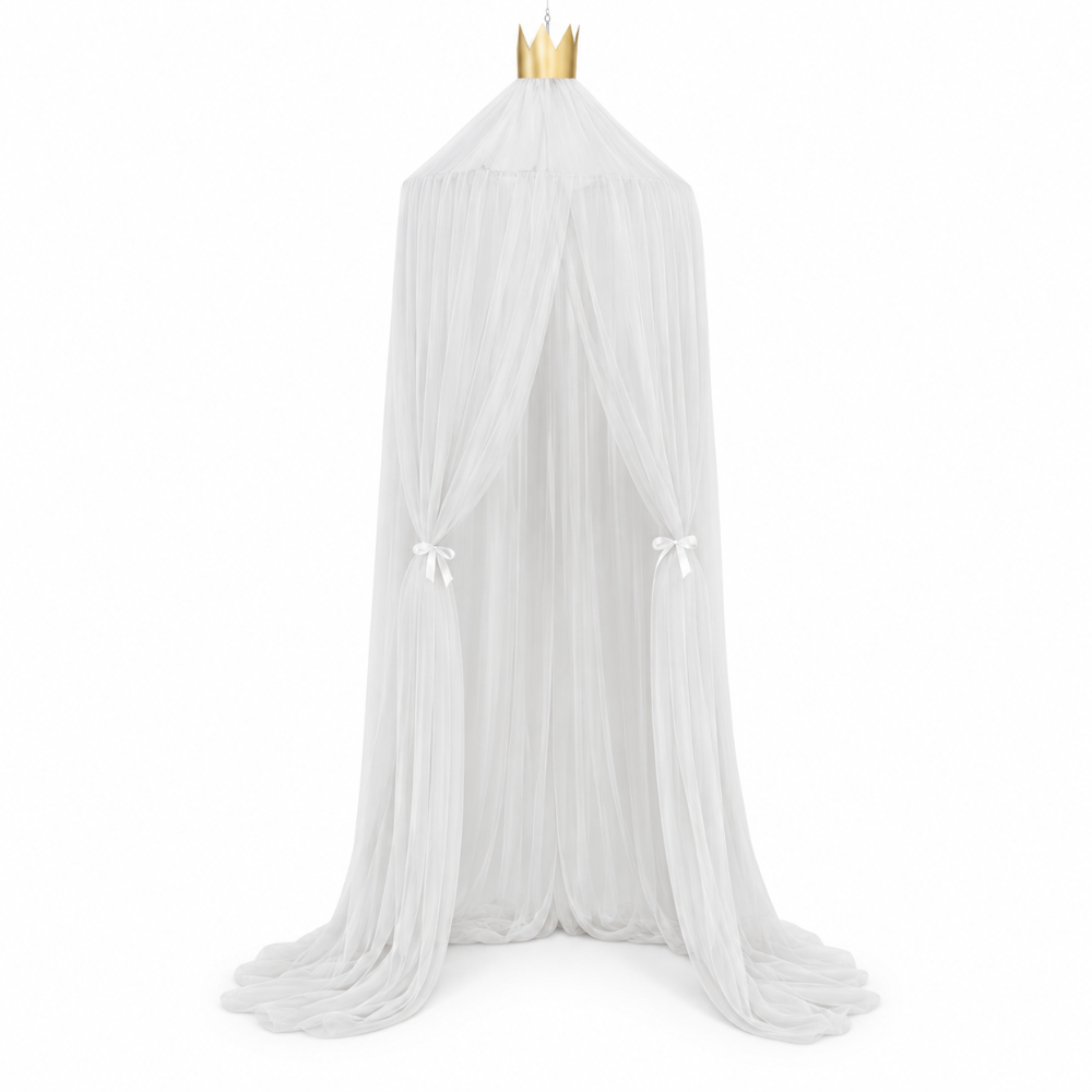 Ciel de Lit Enfant Fille en Tulle avec Couronne Dorée