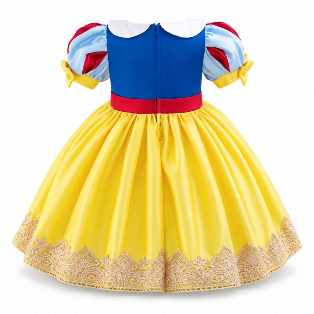 Robe de Princesse Bébé Jaune et Bleue à Grand Nœud avec Bandeau – 6 mois à 3 ans