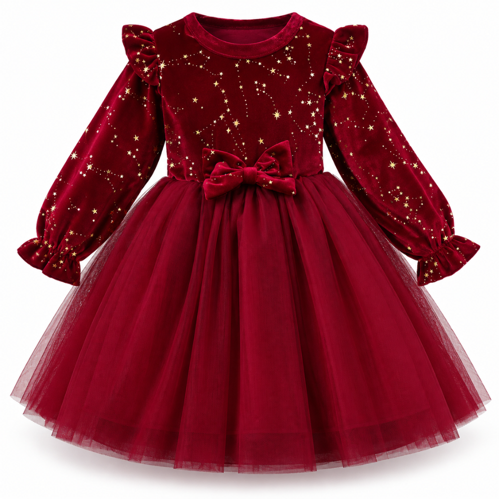 Robe de Cérémonie Fille de Noël en Velours  – 1 à 8 ans
