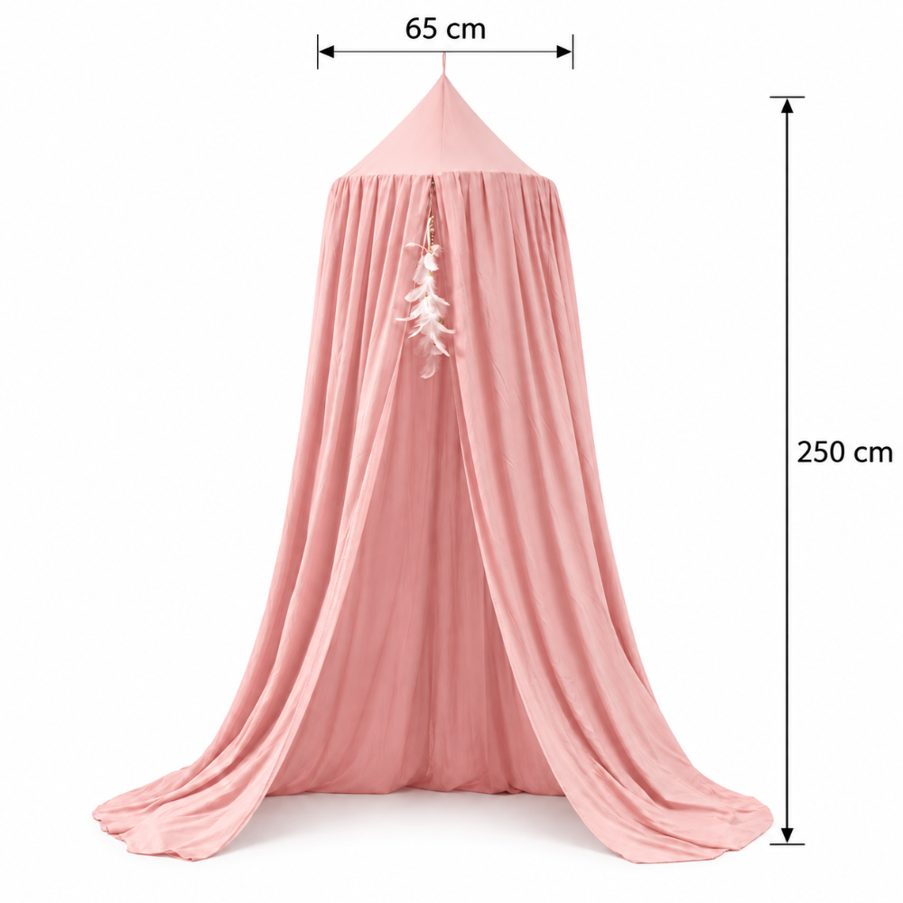 Ciel de Lit Enfant Fille Rose en Voilage Coton avec Plumes