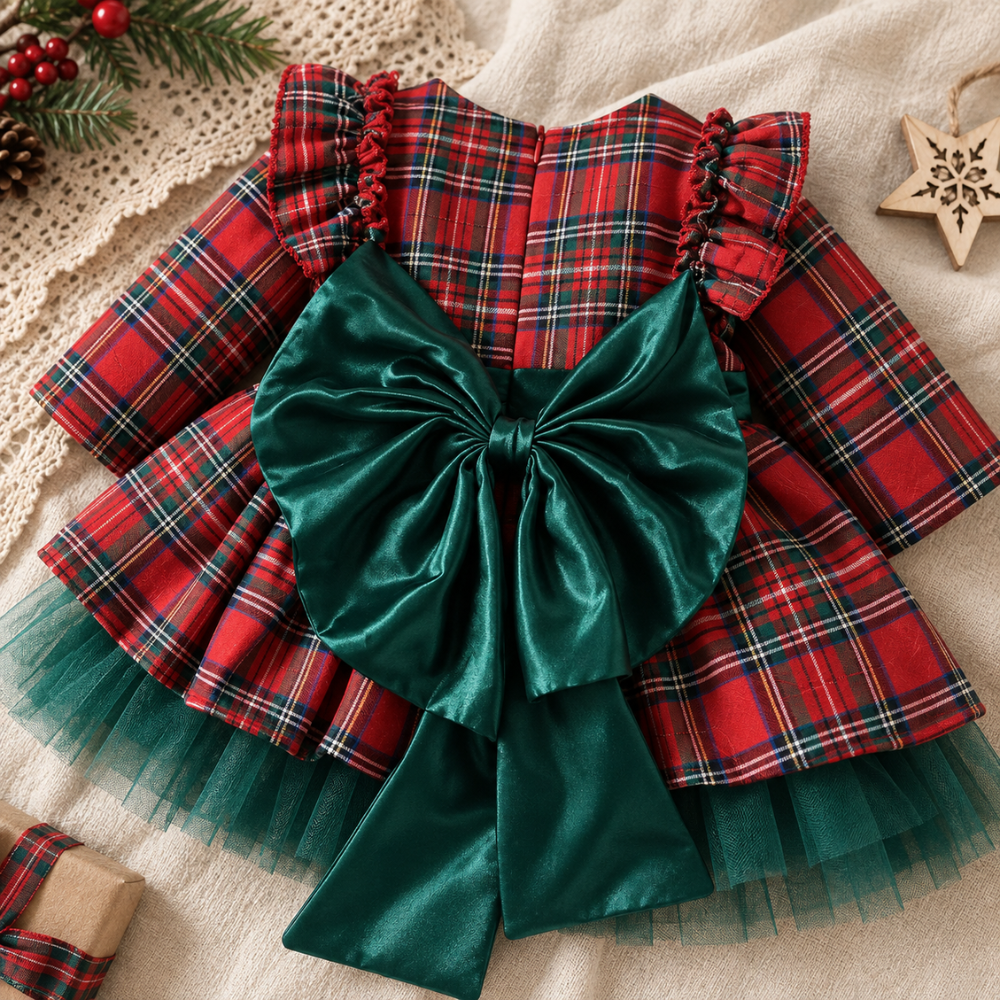 Robe de Princesse de Noël Bébé à Carreaux  – 1 à 7 ans