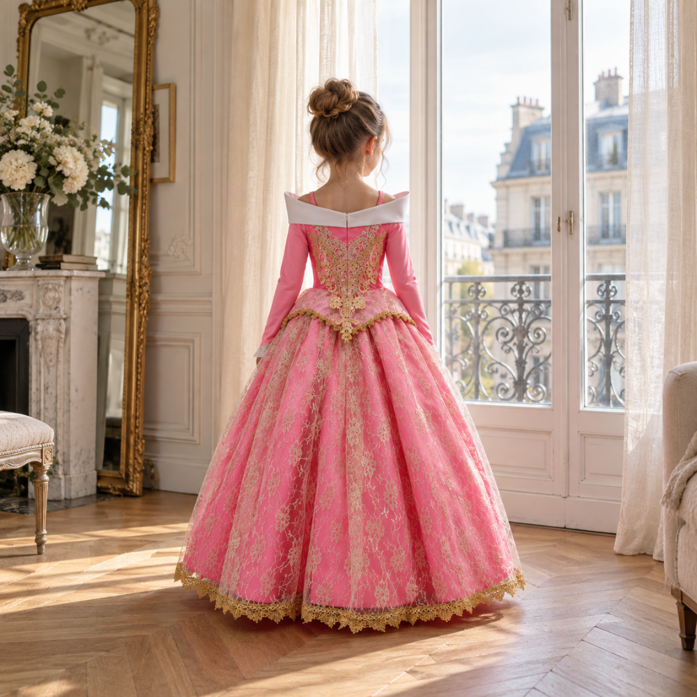 Robe de Princesse Fille Rose et Dorée – 3 à 12 ans