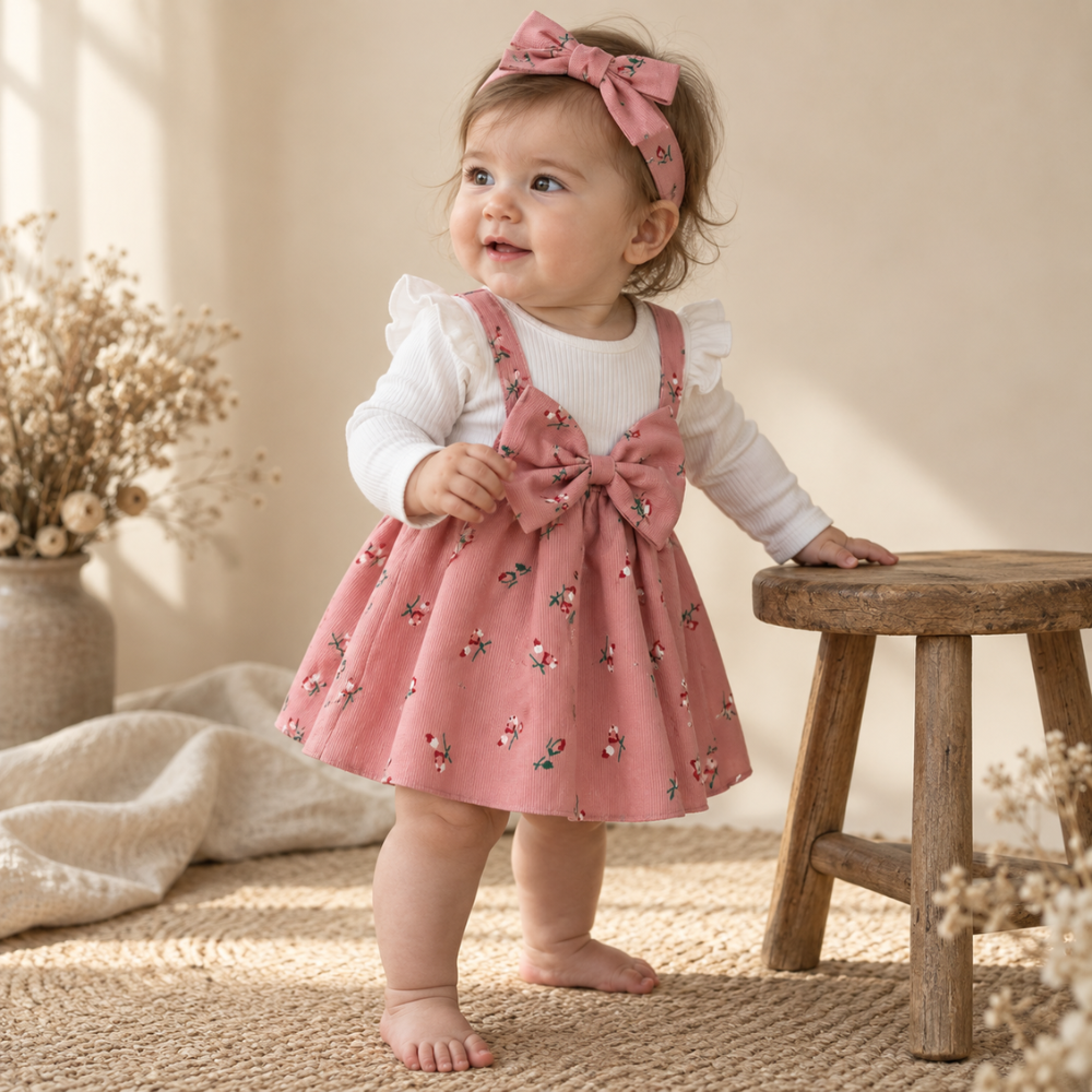 Robe de Princesse Bébé Fleurie avec Bandeau – 3 à 24 mois