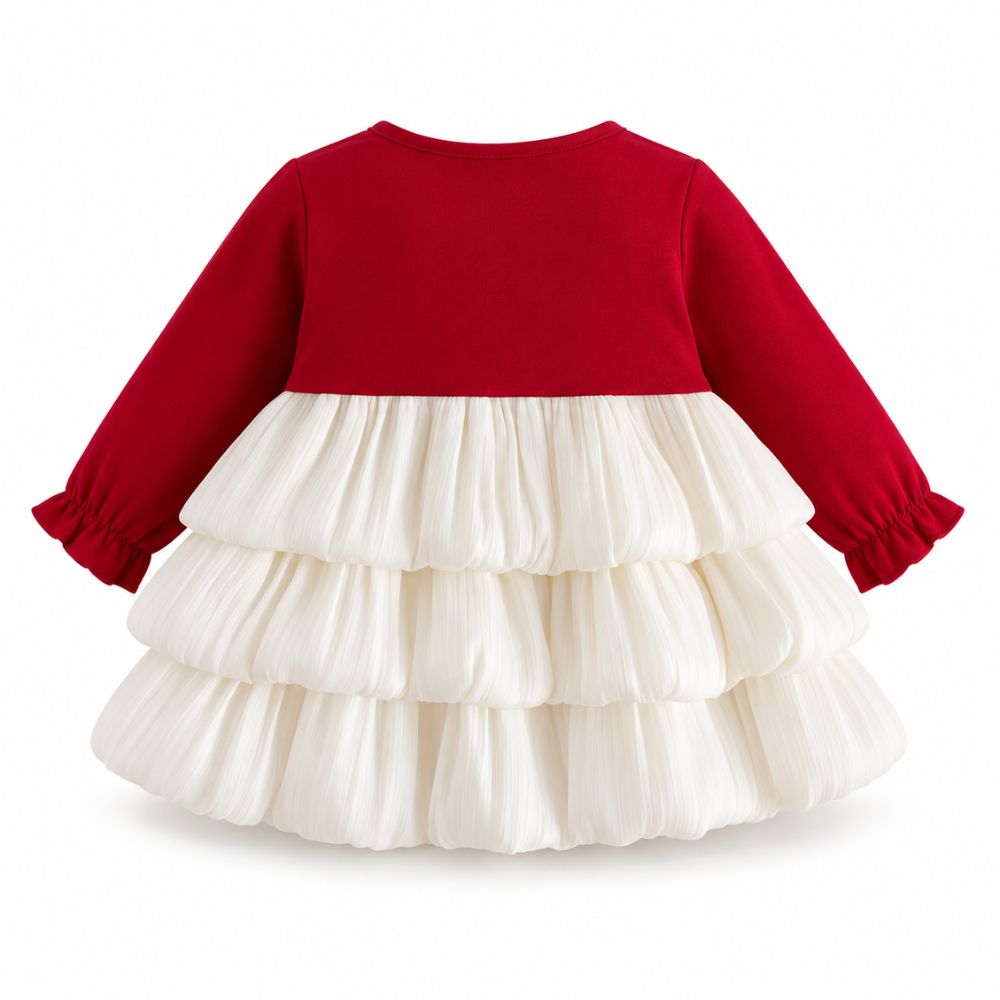 Robe de Princesse Bébé de Noël Rouge à Manches Longues et Grand Nœud – 6 à 24 mois