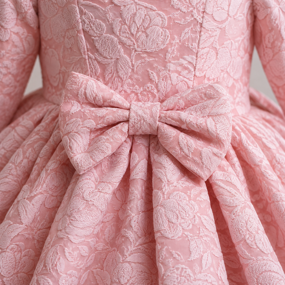 Robe de Cérémonie Fille à Manches Longues avec Grand Nœud  – 18 mois à 7 ans