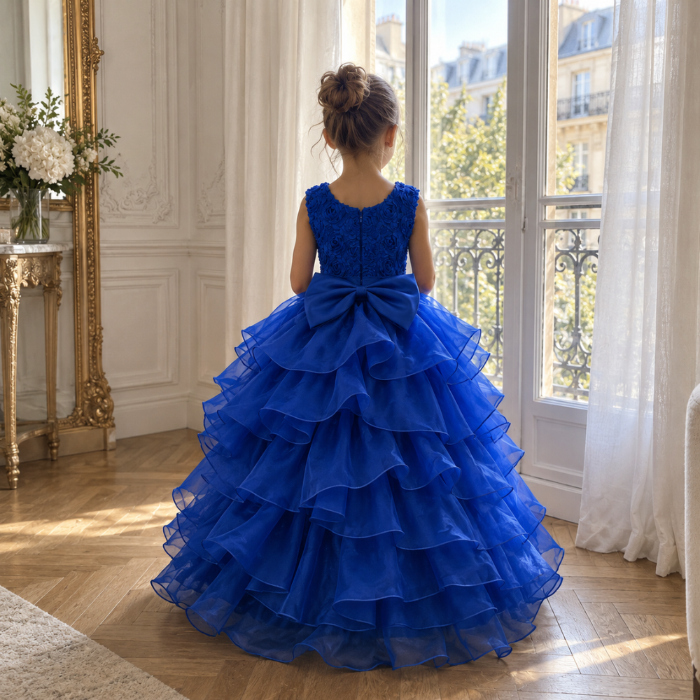 Robe de Cérémonie Fille à Volants en Organza et Grand Nœud – 3 à 10 ans