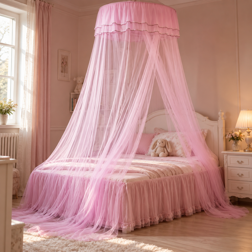 Ciel de Lit Enfant Fille en Tulle et Dentelle à Volants