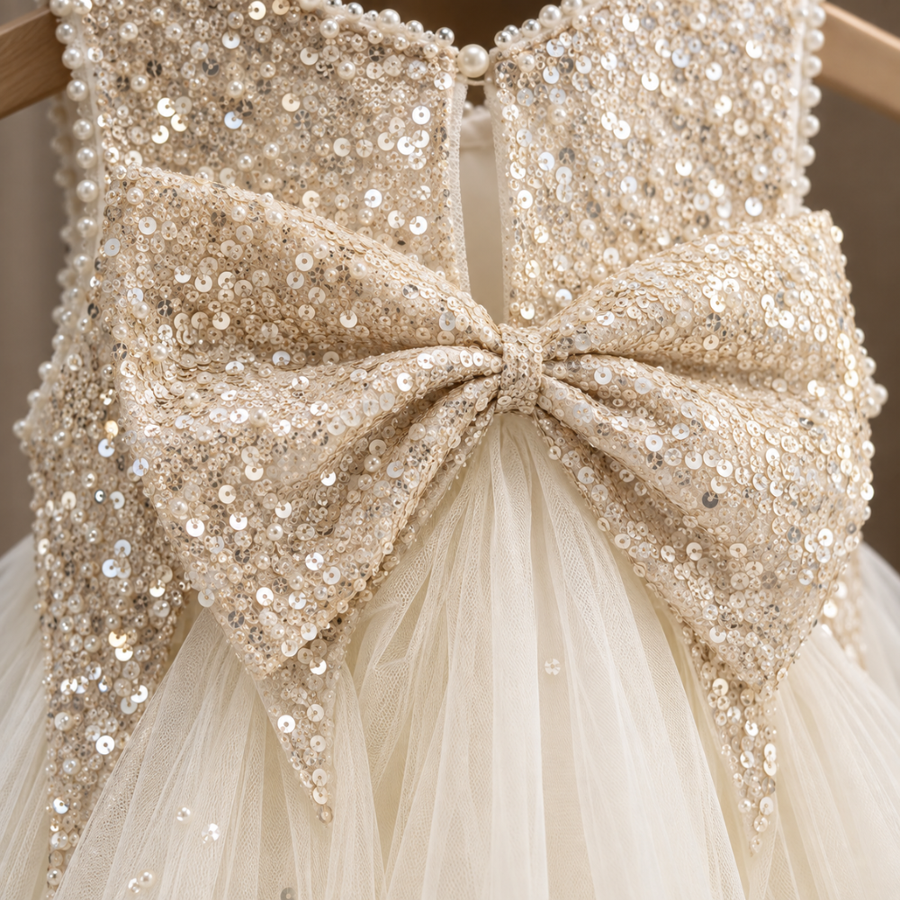 Robe de Cérémonie Fille Ivoire à Paillettes  – 2 à 10 ans
