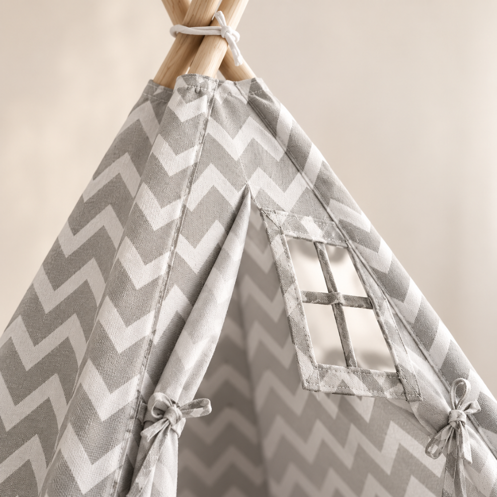 Tipi Enfant Gris à Chevrons avec Tapis de Sol et Fenêtre