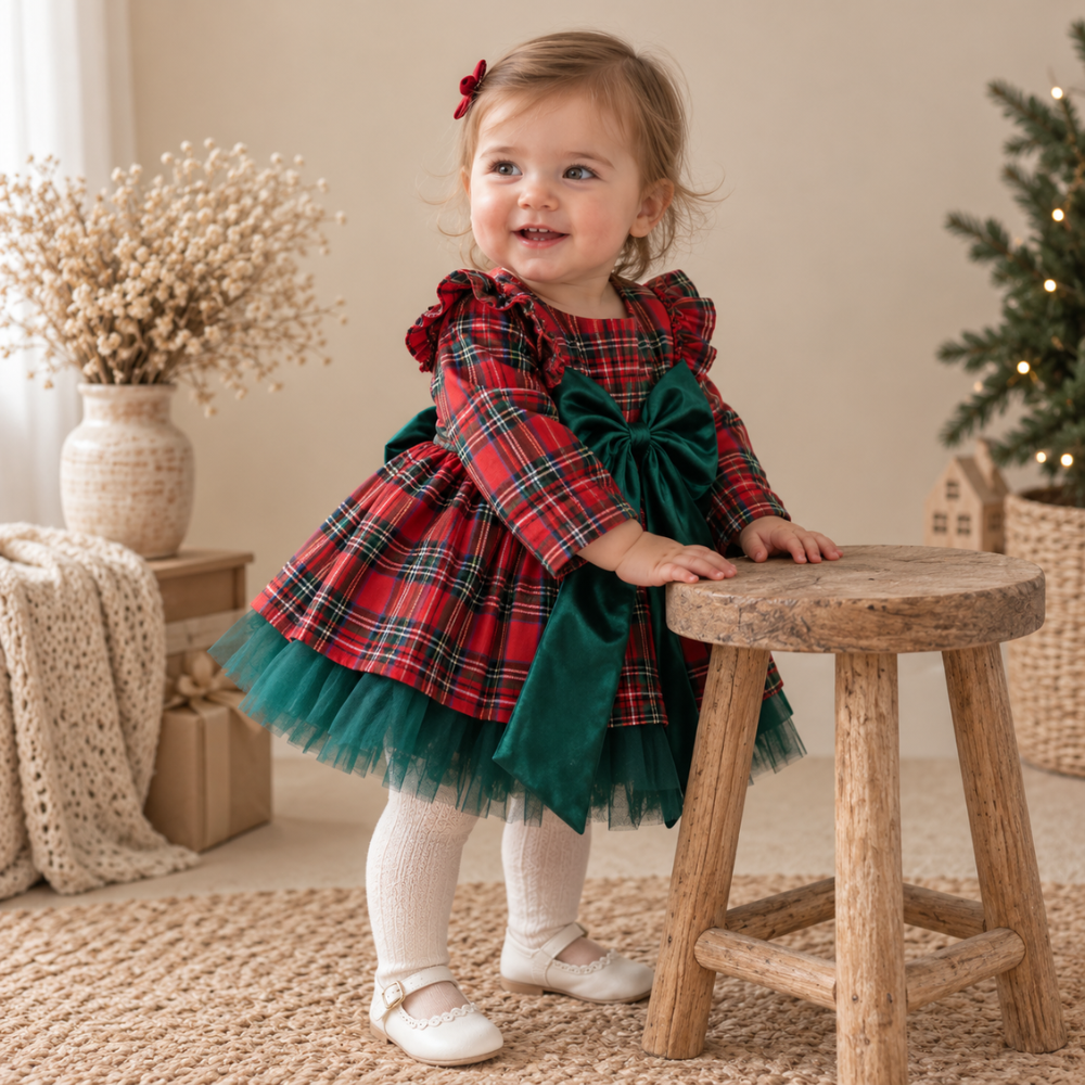 Robe de Princesse de Noël Bébé à Carreaux  – 1 à 7 ans