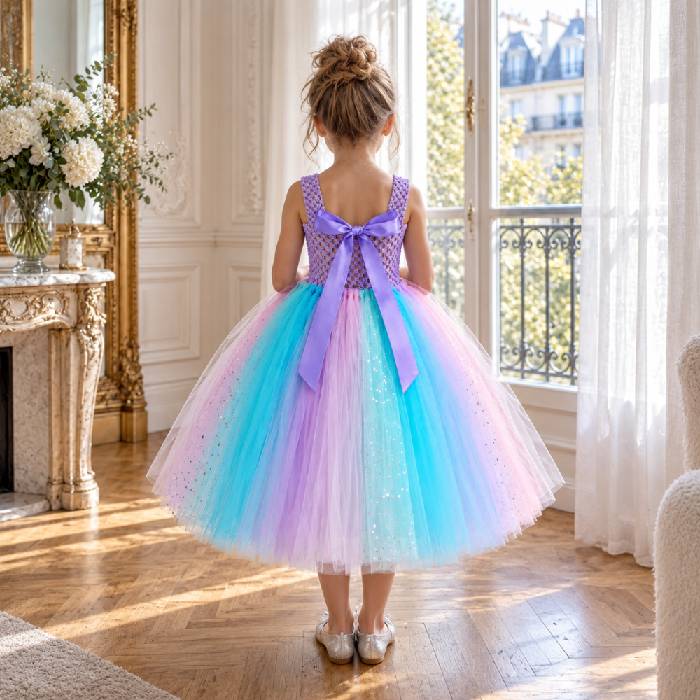Robe de Princesse Fille Sirène en Tulle avec Étoiles de Mer – 2 à 12 ans
