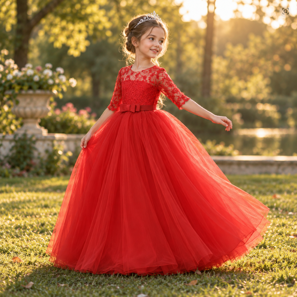 Robe de Princesse Fille en Dentelle –  4 à 14 ans
