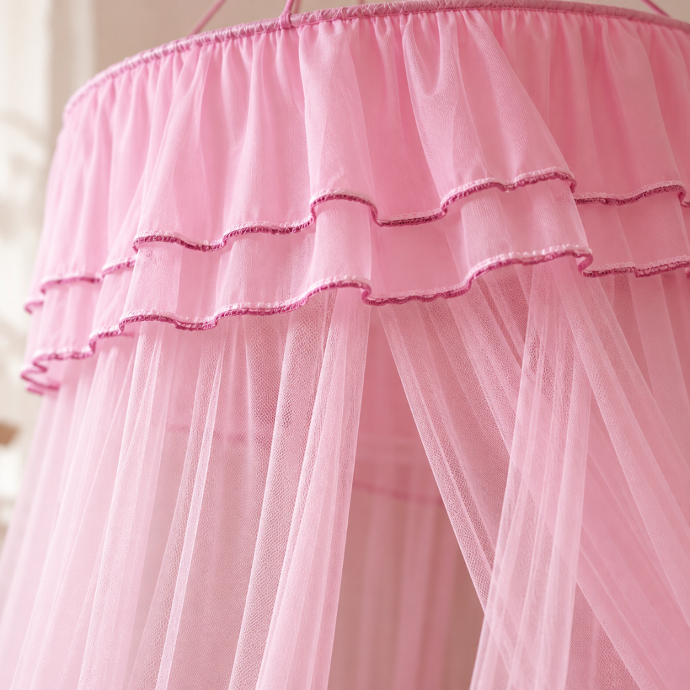 Ciel de Lit Enfant Fille en Tulle et Dentelle à Volants