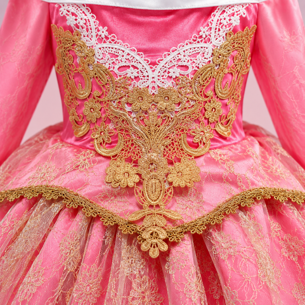 Robe de Princesse Fille Rose et Dorée – 3 à 12 ans