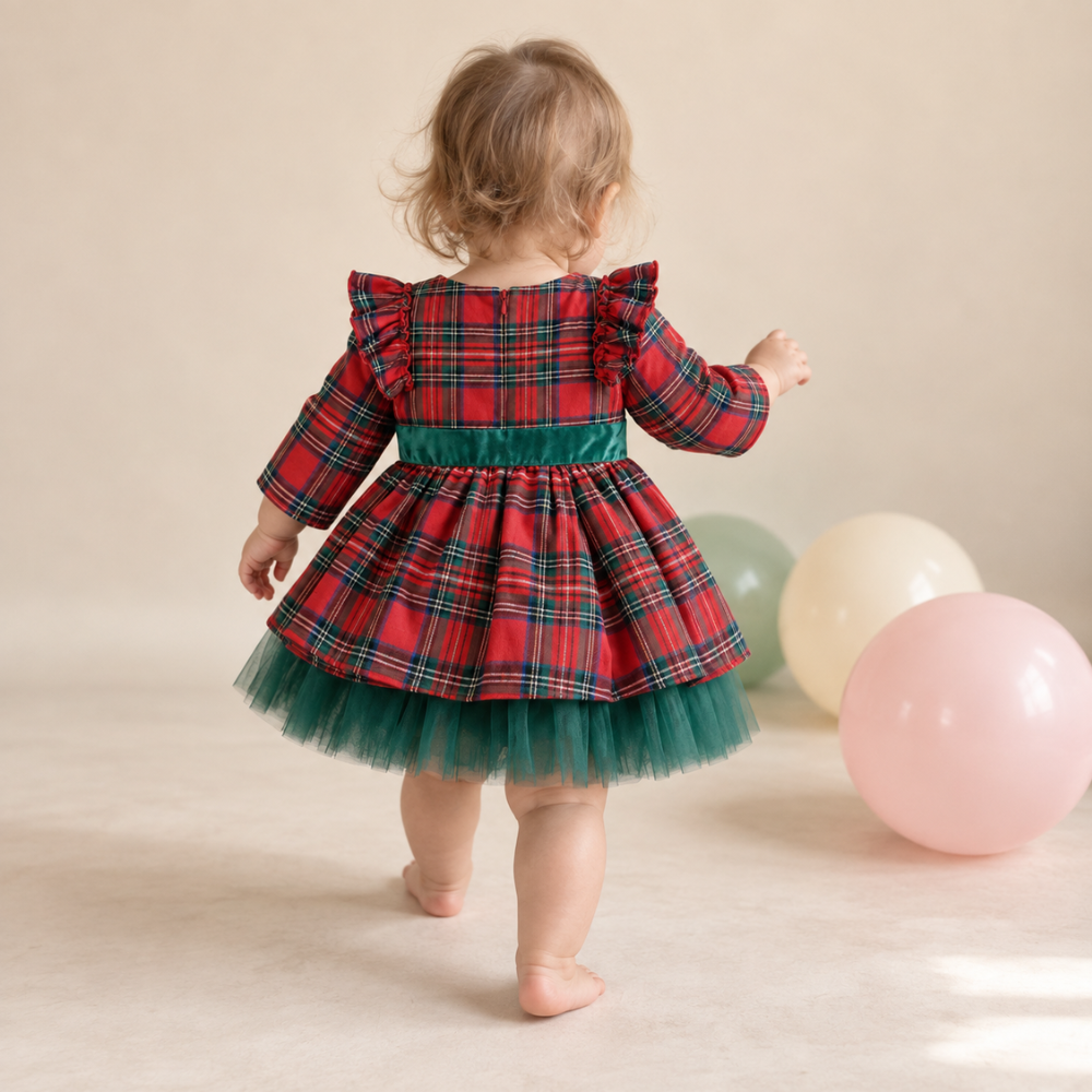 Robe de Princesse de Noël Bébé à Carreaux  – 1 à 7 ans
