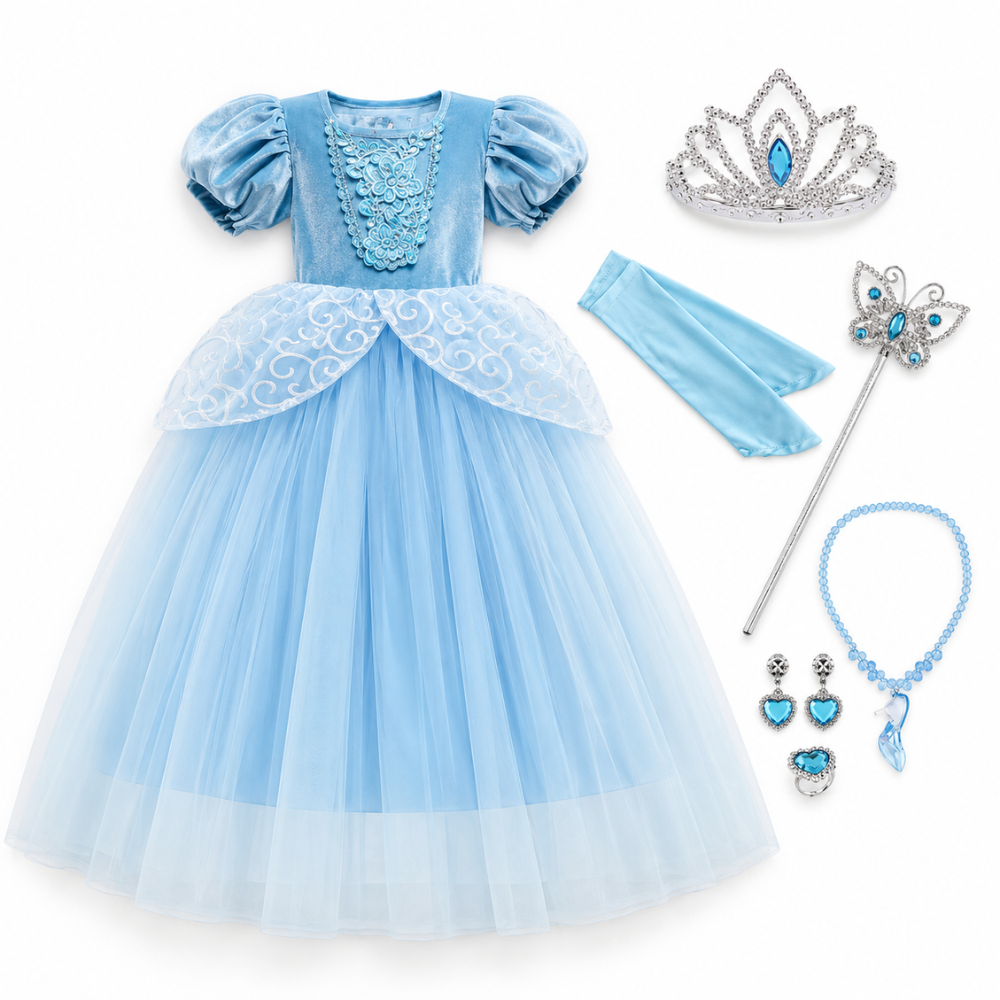 Robe de Princesse Fille Bleu Ciel  – 2 à 10 ans