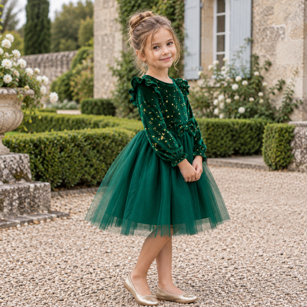 Robe de Cérémonie Fille de Noël en Velours  – 1 à 8 ans