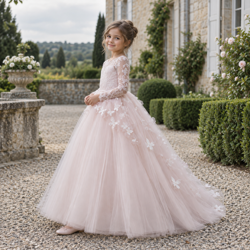 Robe de Cérémonie Fille Longue à Papillons – 2 à 13 ans