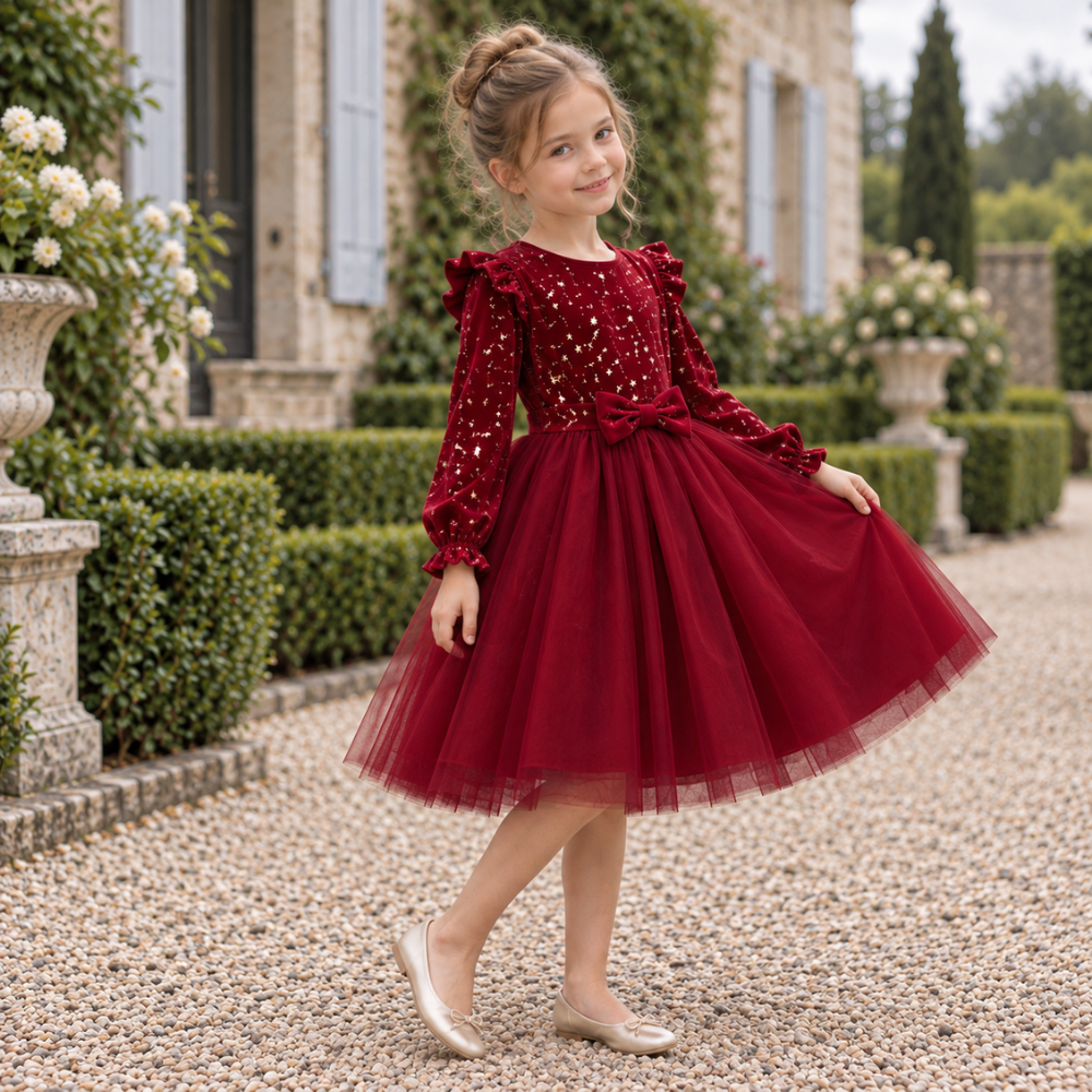 Robe de Cérémonie Fille de Noël en Velours  – 1 à 8 ans