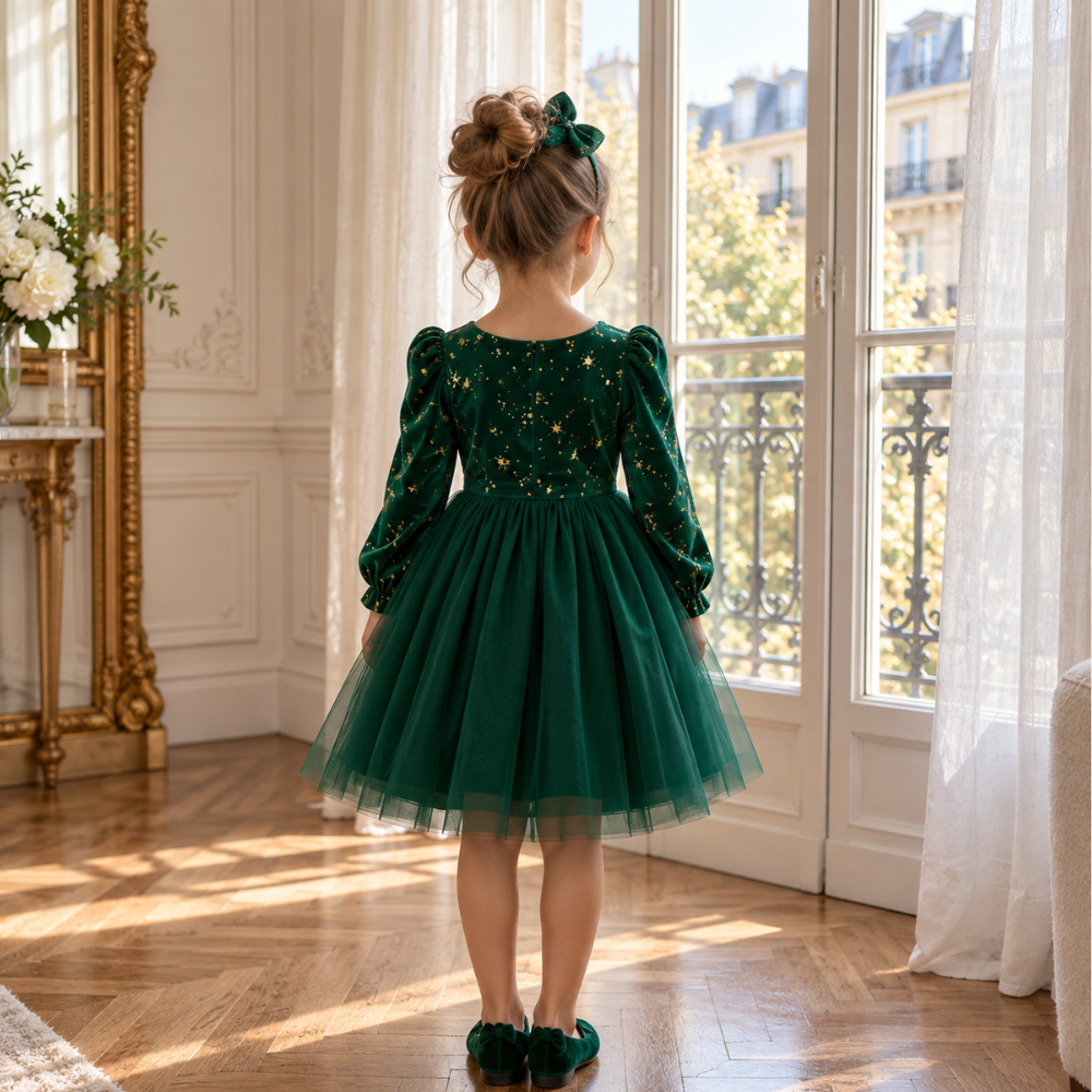 Robe de Cérémonie Fille de Noël en Velours  – 1 à 8 ans