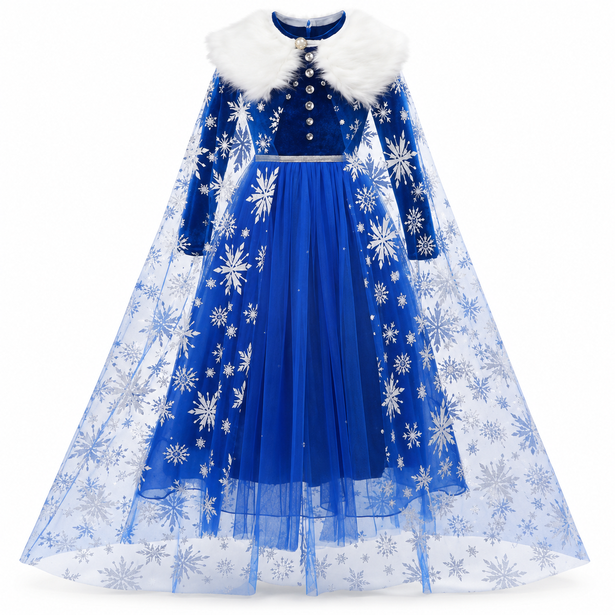 Robe de Princesse Fille Bleu Roi avec Cape – 2 à 10 ans