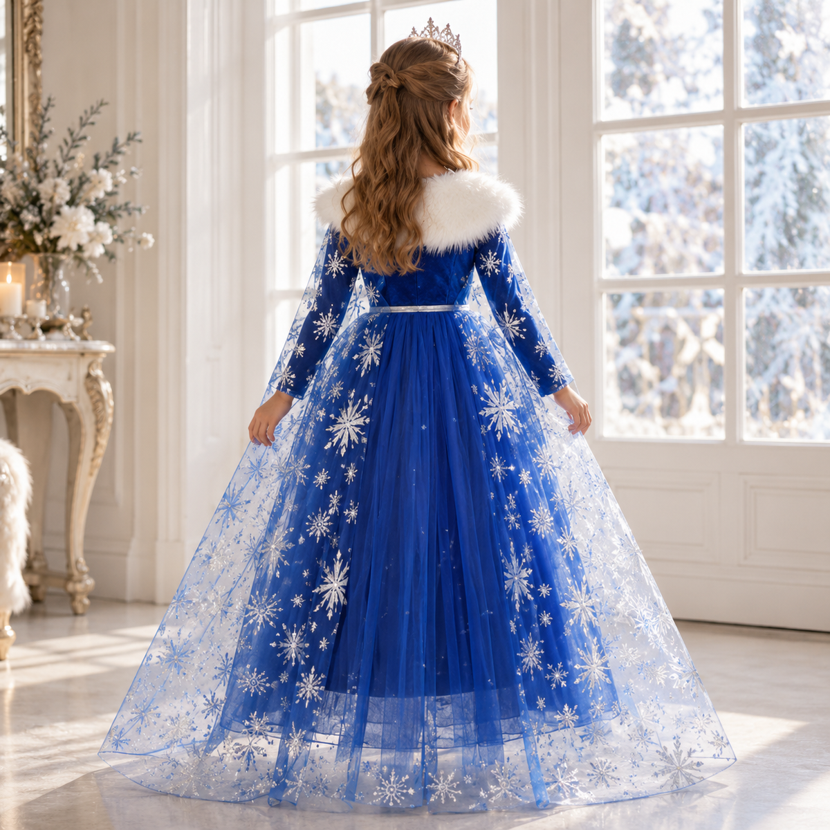Robe de Princesse Fille Bleu Roi avec Cape – 2 à 10 ans